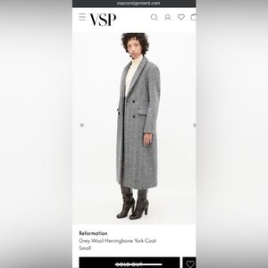 REFORMATION-Grey Wool Herringbone York Coat